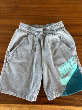Nike Fleece Gray Shorts with Teal Logo Accent, Boys Sweat shorts
